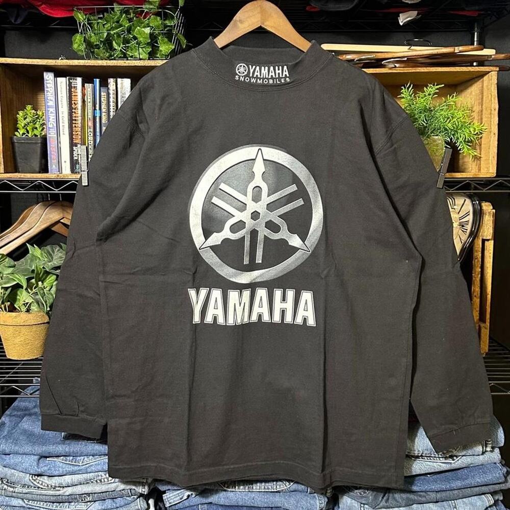 Vintage 90s Yamaha Snowmobiles Long Sleeve Tee Shirt Black Turtle Neck Mens XL